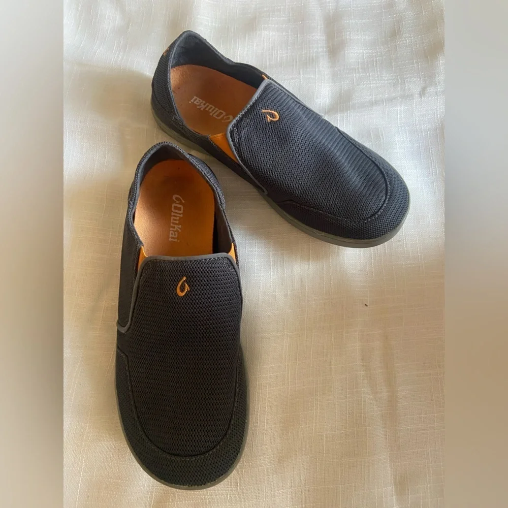 OluKai Men’s Nohea Mesh Shoes Dark Gray Sz 8.5 slip on boat casual low top